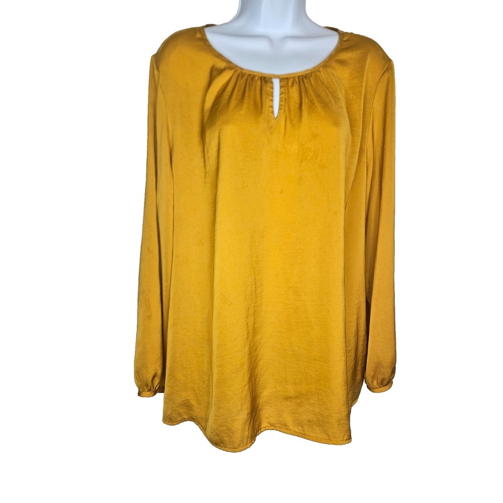 Croft & Barrow Mustard Blouse XL Keyhole Long Sleeve Polyester Business casual